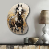 Beige Horse Golden Equestrian Pointillism - Asymmetric Metal Wall Art