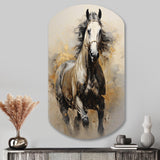 Beige Horse Golden Equestrian Pointillism - Asymmetric Metal Wall Art