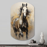 Beige Horse Golden Equestrian Pointillism - Asymmetric Metal Wall Art