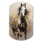 Beige Horse Golden Equestrian Pointillism - Asymmetric Metal Wall Art