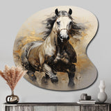 Beige Horse Golden Equestrian Pointillism - Asymmetric Metal Wall Art