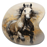 Beige Horse Golden Equestrian Pointillism - Asymmetric Metal Wall Art