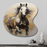 Beige Horse Golden Equestrian Pointillism - Asymmetric Metal Wall Art