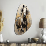 Beige Horse Golden Equestrian Pointillism - Asymmetric Metal Wall Art