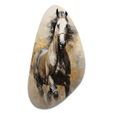 Beige Horse Golden Equestrian Pointillism - Asymmetric Metal Wall Art