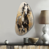 Beige Horse Golden Equestrian Pointillism - Asymmetric Metal Wall Art