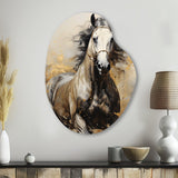 Beige Horse Golden Equestrian Pointillism - Asymmetric Metal Wall Art