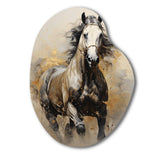 Beige Horse Golden Equestrian Pointillism - Asymmetric Metal Wall Art