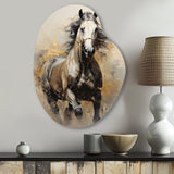 Beige Horse Golden Equestrian Pointillism - Asymmetric Metal Wall Art