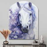 Purple White Horse Contours Pointillism - Asymmetric Metal Wall Art