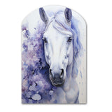 Purple White Horse Contours Pointillism - Asymmetric Metal Wall Art