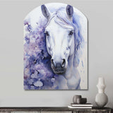 Purple White Horse Contours Pointillism - Asymmetric Metal Wall Art