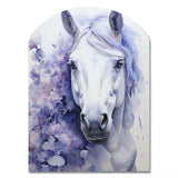 Purple White Horse Contours Pointillism - Asymmetric Metal Wall Art