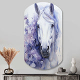 Purple White Horse Contours Pointillism - Asymmetric Metal Wall Art