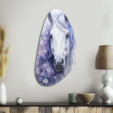 Purple White Horse Contours Pointillism - Asymmetric Metal Wall Art