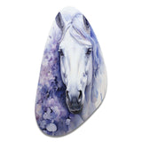 Purple White Horse Contours Pointillism - Asymmetric Metal Wall Art