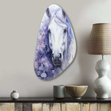 Purple White Horse Contours Pointillism - Asymmetric Metal Wall Art