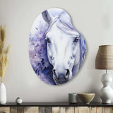 Purple White Horse Contours Pointillism - Asymmetric Metal Wall Art