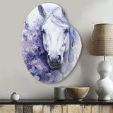 Purple White Horse Contours Pointillism - Asymmetric Metal Wall Art