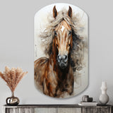 Brown Beige Horse Spirit Of Equus - Asymmetric Metal Wall Art