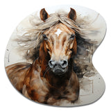 Brown Beige Horse Spirit Of Equus - Asymmetric Metal Wall Art