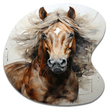 Brown Beige Horse Spirit Of Equus - Asymmetric Metal Wall Art