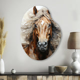 Brown Beige Horse Spirit Of Equus - Asymmetric Metal Wall Art