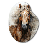 Brown Beige Horse Spirit Of Equus - Asymmetric Metal Wall Art