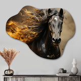 Black Yellow Horse Vibrant Gold Equine I - Asymmetric Metal Wall Art