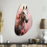 Pink White Horse Vibrant Pink Equine - Asymmetric Metal Wall Art