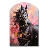 Pink Black Horse Vibrant Pink Equine - Asymmetric Metal Wall Art