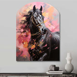 Pink Black Horse Vibrant Pink Equine - Asymmetric Metal Wall Art