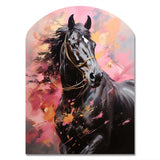 Pink Black Horse Vibrant Pink Equine - Asymmetric Metal Wall Art