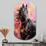 Pink Black Horse Vibrant Pink Equine - Asymmetric Metal Wall Art