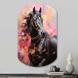 Pink Black Horse Vibrant Pink Equine - Asymmetric Metal Wall Art