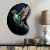 Teal Black Hummingbird Aerial Grace - Asymmetric Metal Wall Art