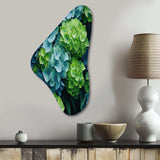 Green Blue Hydrangea Emerald Blooms - Asymmetric Metal Wall Art