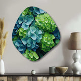 Green Blue Hydrangea Emerald Blooms - Asymmetric Metal Wall Art