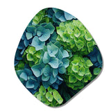 Green Blue Hydrangea Emerald Blooms - Asymmetric Metal Wall Art