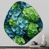 Green Blue Hydrangea Emerald Blooms - Asymmetric Metal Wall Art