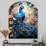 Blue Coral Indian Art Dancing Peacock I - Asymmetric Metal Wall Art