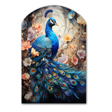 Blue Coral Indian Art Dancing Peacock I - Asymmetric Metal Wall Art