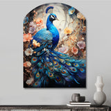 Blue Coral Indian Art Dancing Peacock I - Asymmetric Metal Wall Art