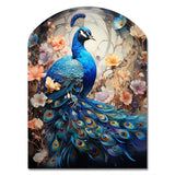 Blue Coral Indian Art Dancing Peacock I - Asymmetric Metal Wall Art