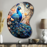 Blue Coral Indian Art Dancing Peacock I - Asymmetric Metal Wall Art