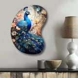 Blue Coral Indian Art Dancing Peacock I - Asymmetric Metal Wall Art