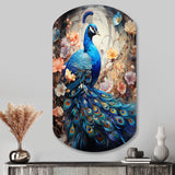 Blue Coral Indian Art Dancing Peacock I - Asymmetric Metal Wall Art