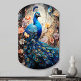 Blue Coral Indian Art Dancing Peacock I - Asymmetric Metal Wall Art