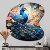 Blue Coral Indian Art Dancing Peacock I - Asymmetric Metal Wall Art