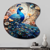 Blue Coral Indian Art Dancing Peacock I - Asymmetric Metal Wall Art